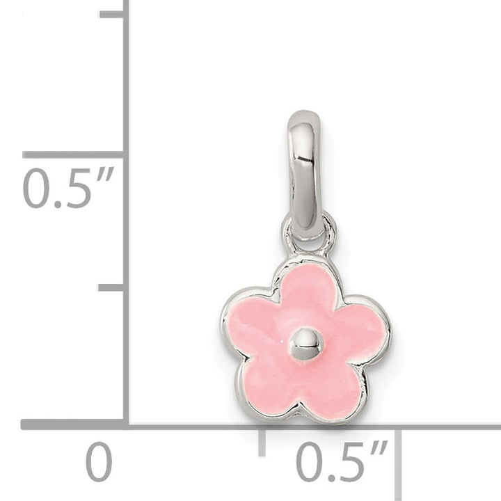 Sterling Silver Polished Pink Enameled Flower Children's Pendant