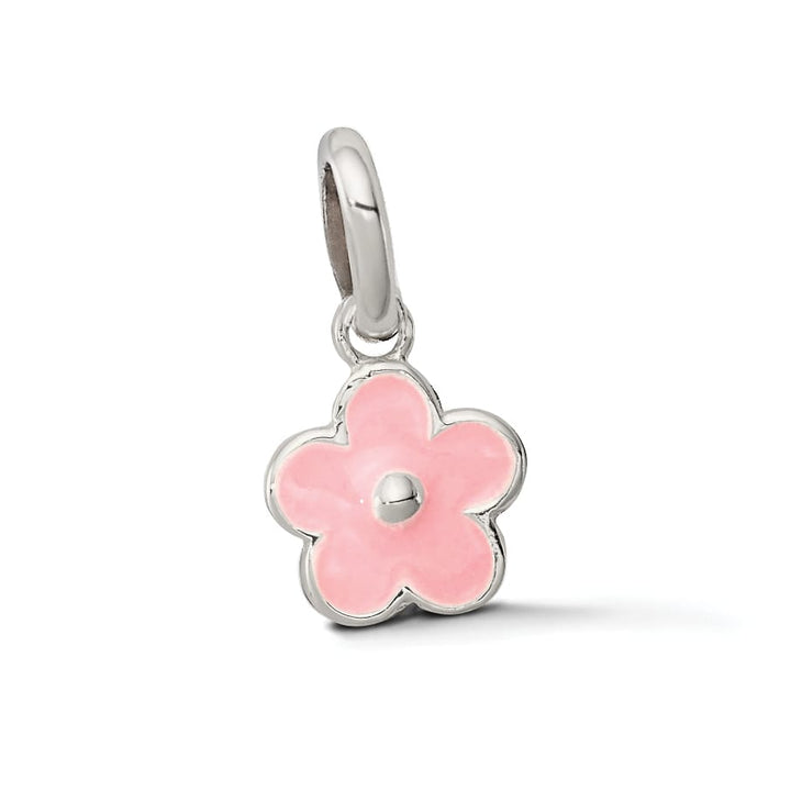 Sterling Silver Polished Pink Enameled Flower Children's Pendant