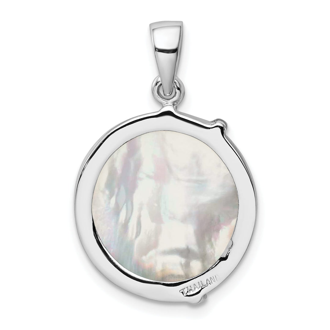 Sterling Silver Round Mother of Pearl Palm Tree Pendant