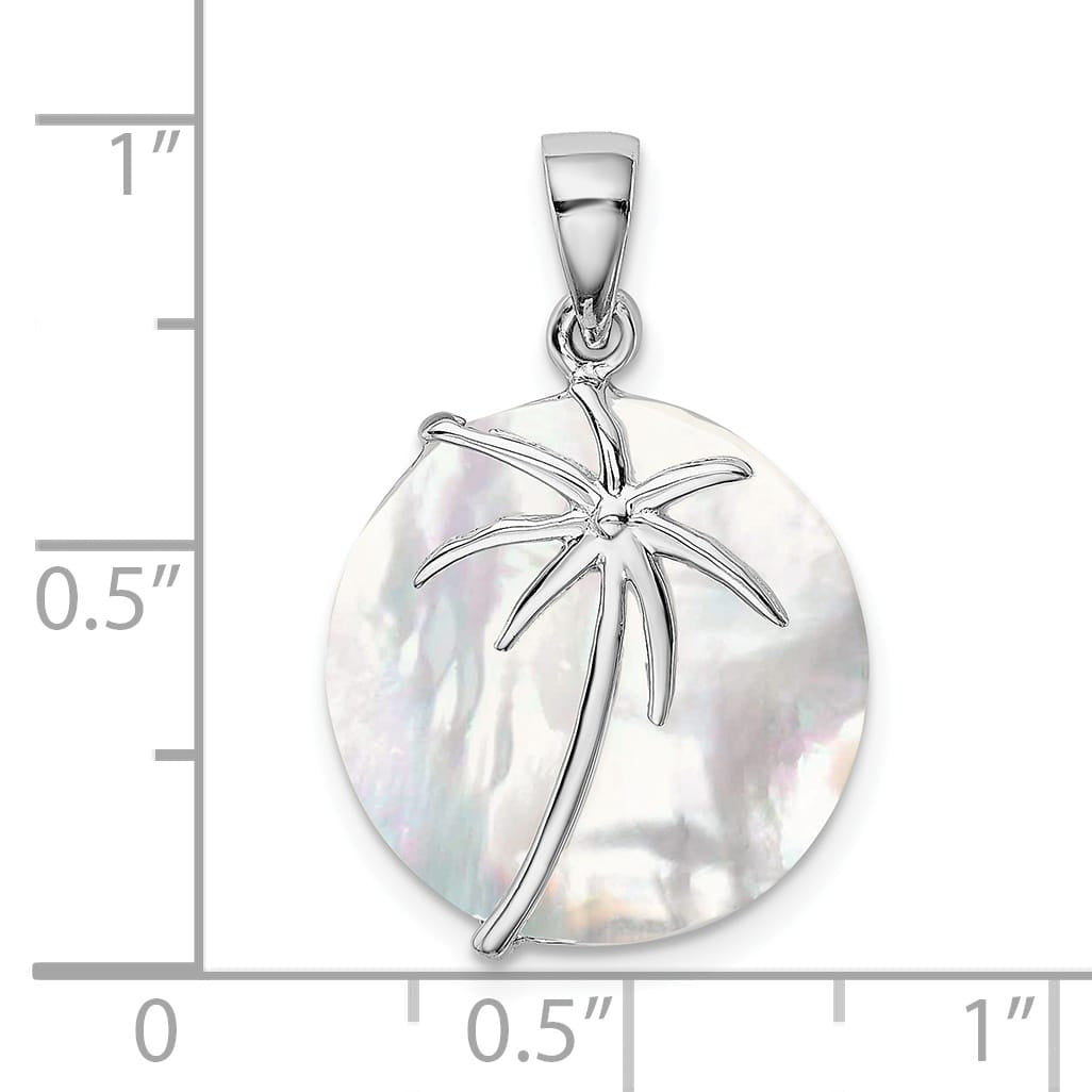 Sterling Silver Round Mother of Pearl Palm Tree Pendant