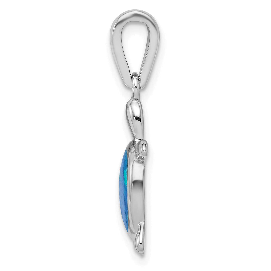 Sterling Silver Created Blue Opal Turtle Pendant