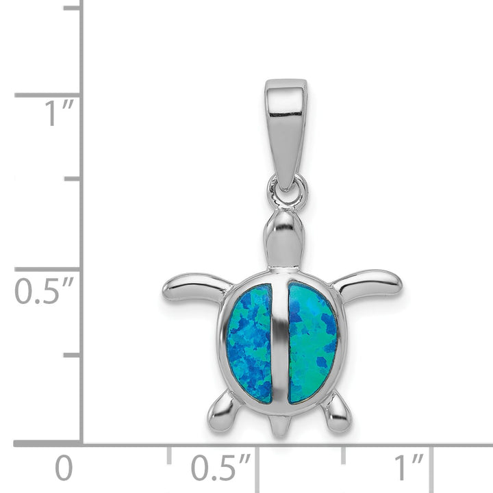 Sterling Silver Created Blue Opal Turtle Pendant