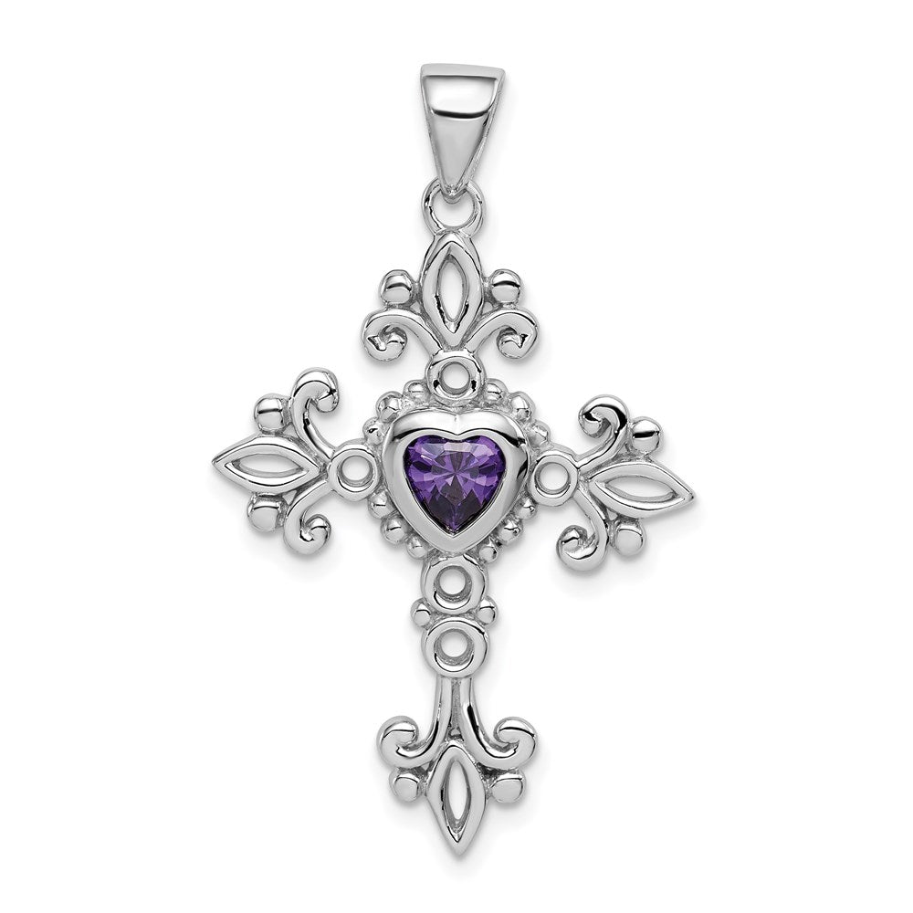 Sterling Silver Amethyst Cross Pendant 30x23mm