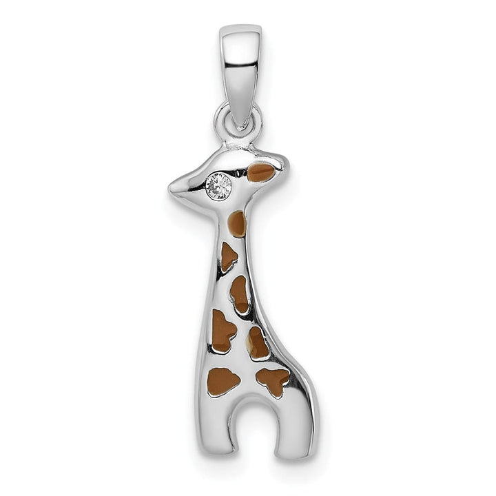 Sterling Silver Enameled CZ Giraffe Pendant