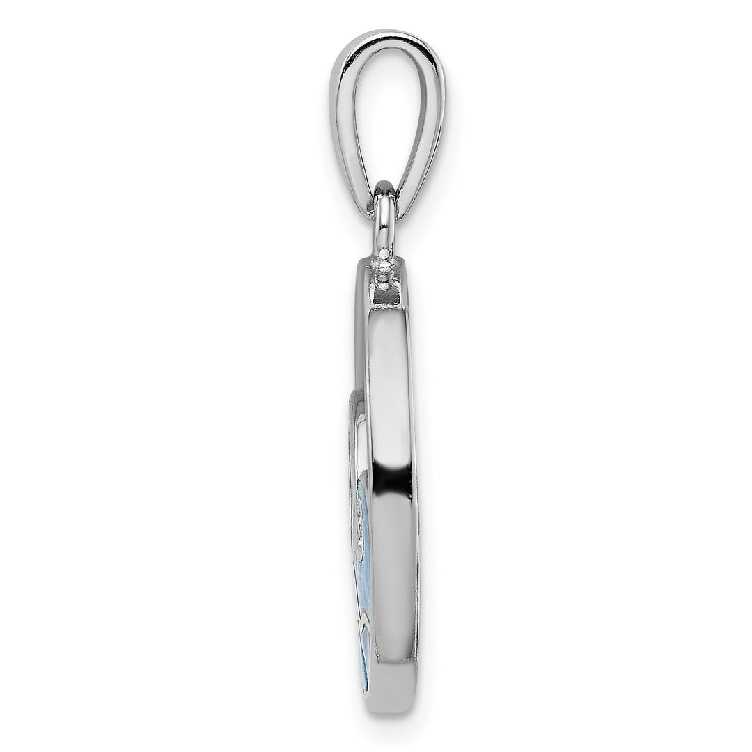 Sterling Silver Blue Created Opal Wave Pendant