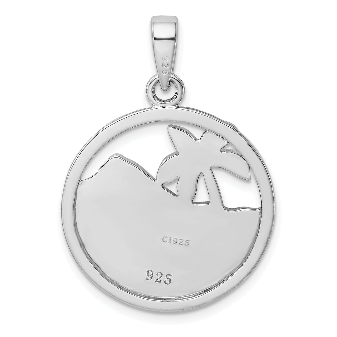 Sterling Silver Created Opal Palm Tree Ocean Pendant