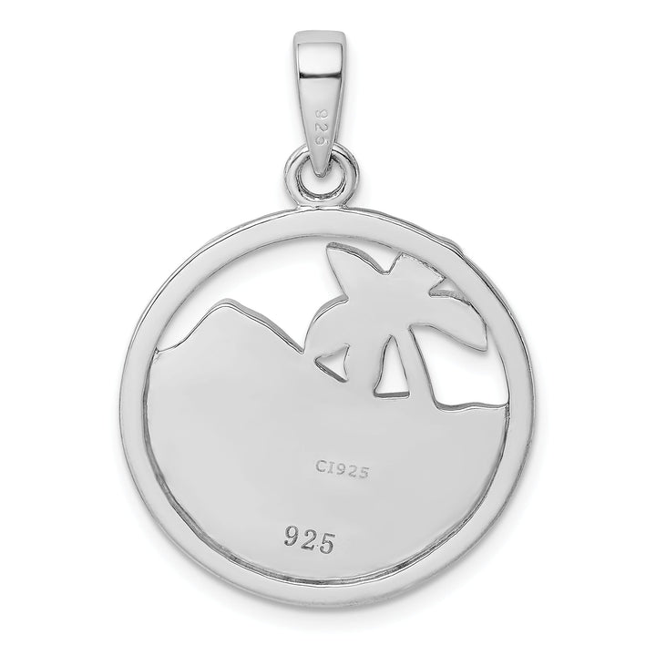 Sterling Silver Created Opal Palm Tree Ocean Pendant