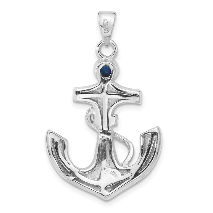 Sterling Silver Blue Created Opal Anchor Pendant