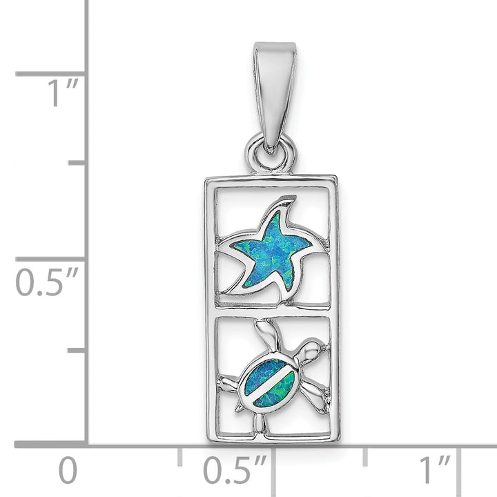 Sterling Silver Blue Created Opal Starfish and Turtle Pendant