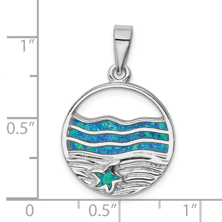 Sterling Silver Created Opal Starfish Ocean Pendant