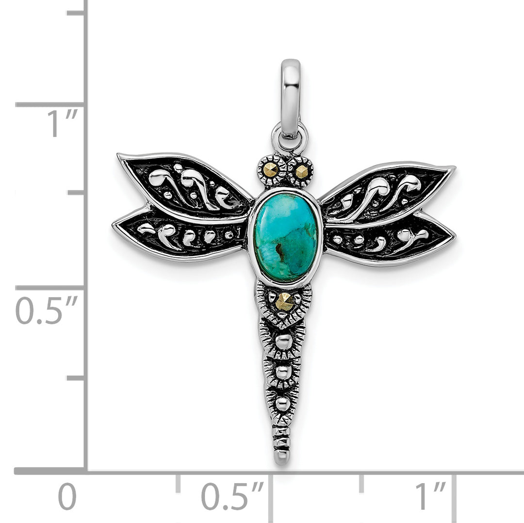 Sterling Silver Reconstituted Turquoise and Marcasite Pendant