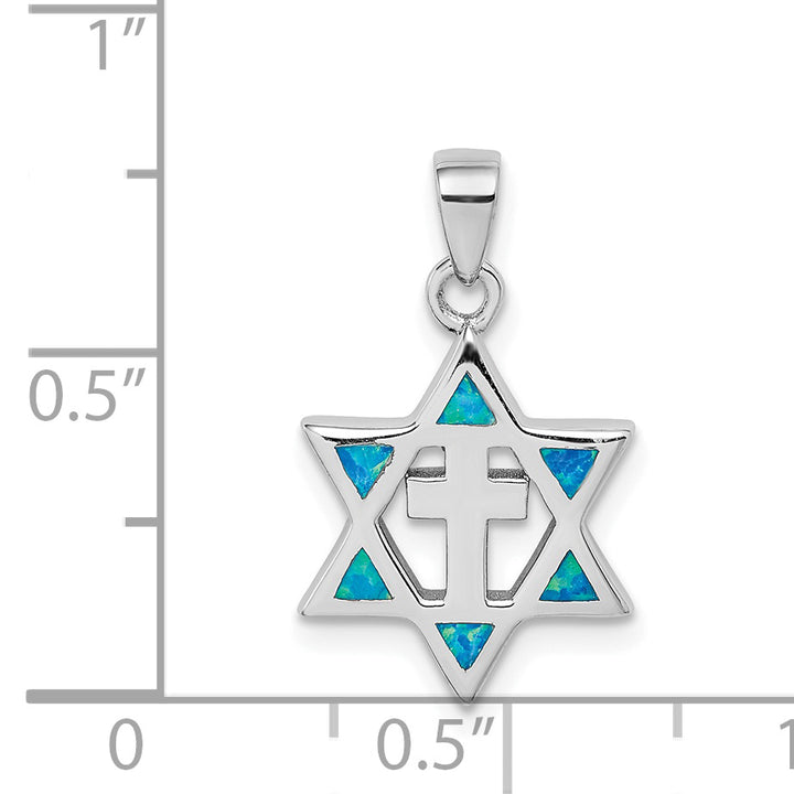 Sterling Silver Star of David Created Opal CZ Pendant