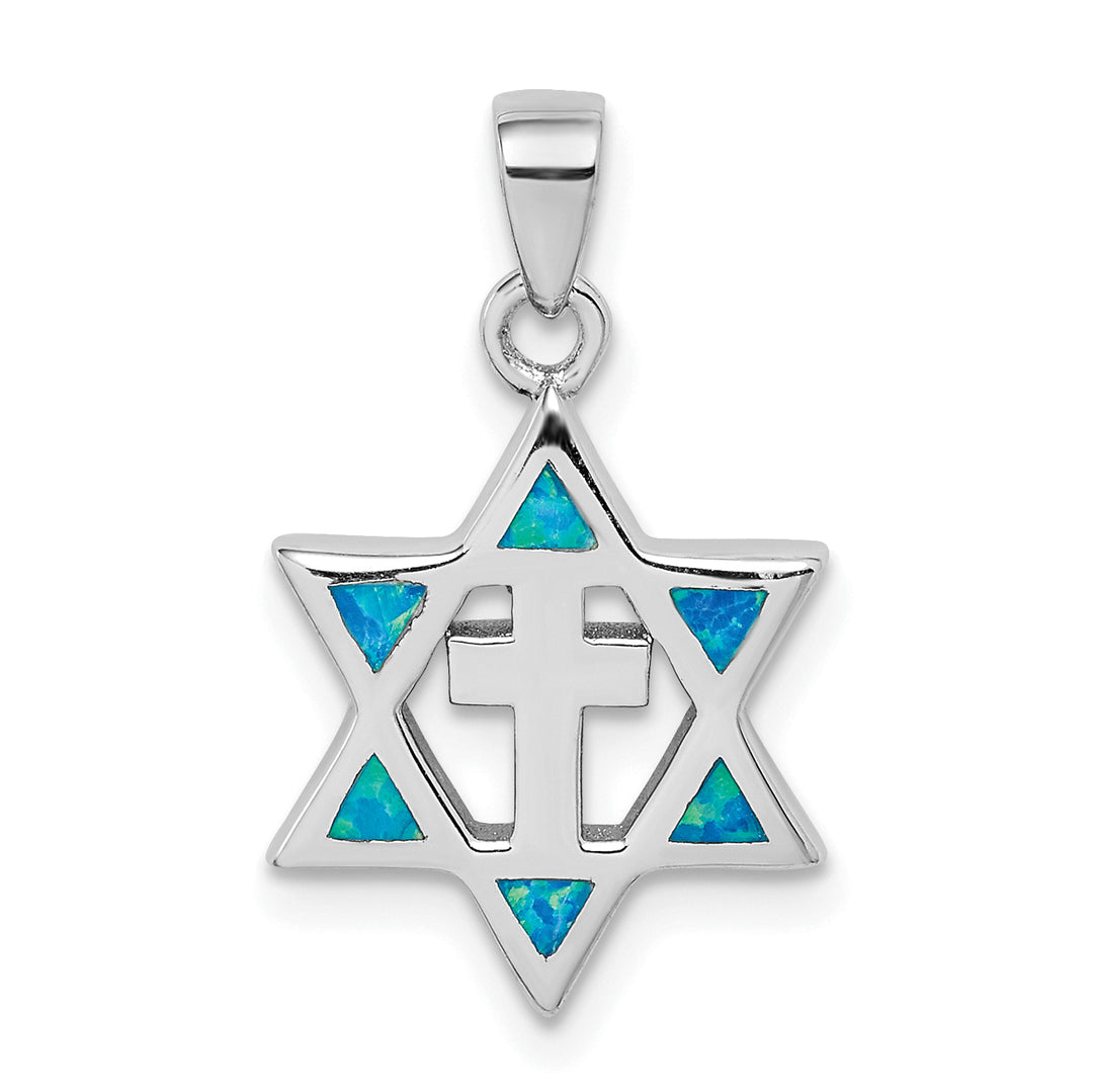 Sterling Silver Star of David Created Opal CZ Pendant