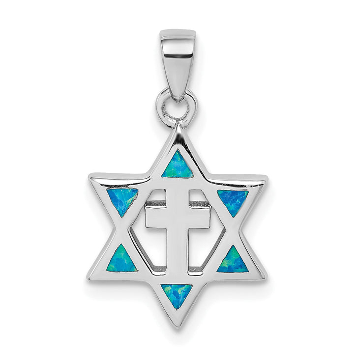 Sterling Silver Star of David Created Opal CZ Pendant