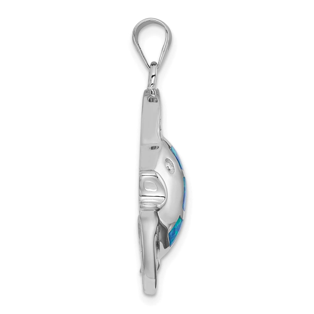 Sterling Silver Created Blue Opal Fish Pendant