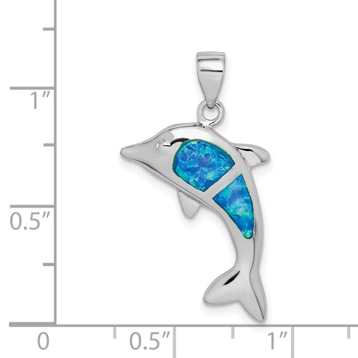 Sterling Silver Created Blue Opal Dolphin Pendant