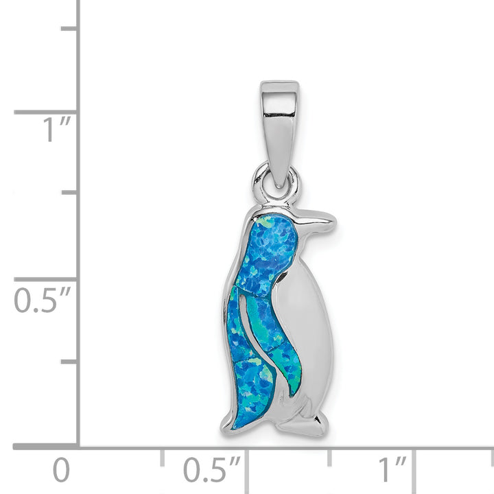 Sterling Silver Created Opal Inlay Penguin Pendant