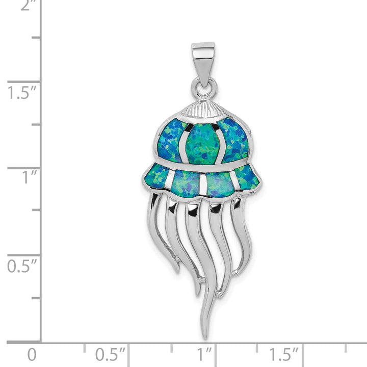 Sterling Silver Created Blue Opal Jellyfish Pendant