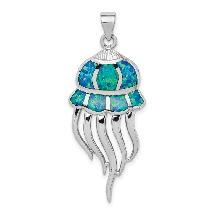Sterling Silver Created Blue Opal Jellyfish Pendant