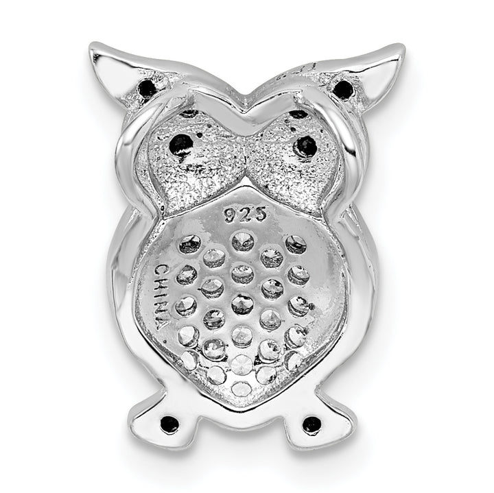 Sterling Silver Black and Clear CZ Owl Chain Slide