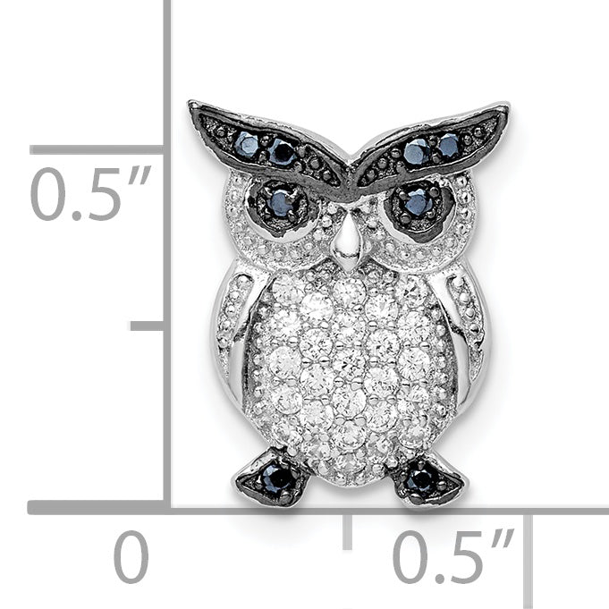 Sterling Silver Black and Clear CZ Owl Chain Slide