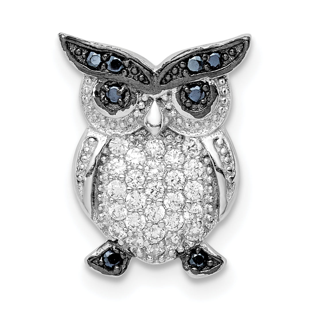 Sterling Silver Black and Clear CZ Owl Chain Slide