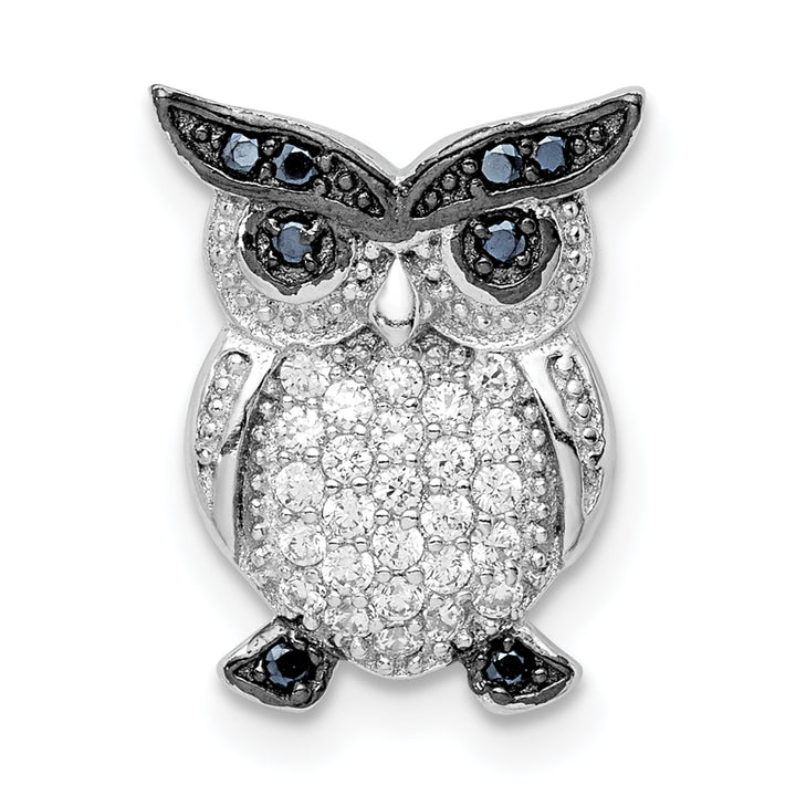 Sterling Silver Black and Clear CZ Owl Chain Slide