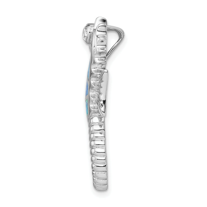 Sterling Silver Created Opal and CZ Seahorse Chain Slide
