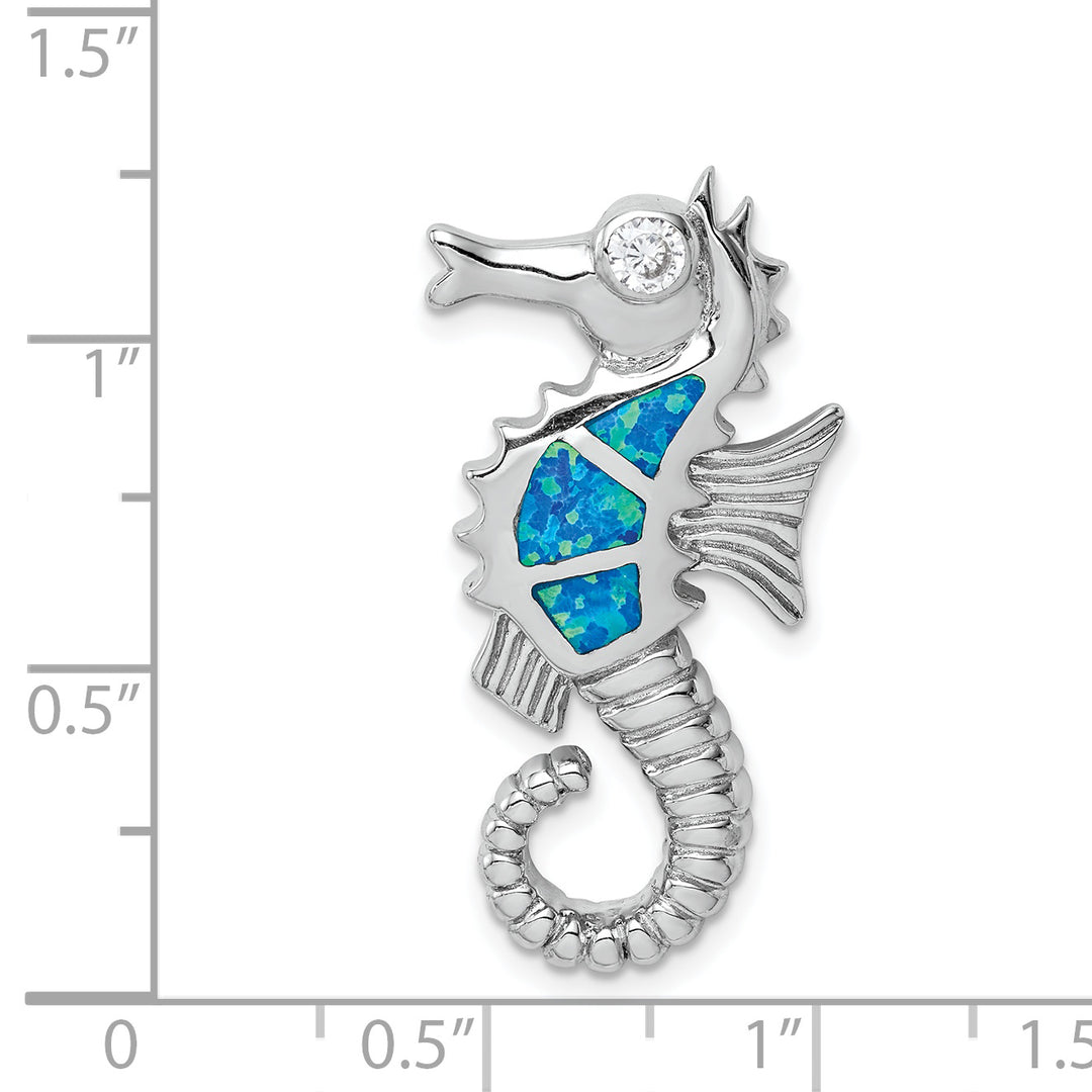 Sterling Silver Created Opal and CZ Seahorse Chain Slide