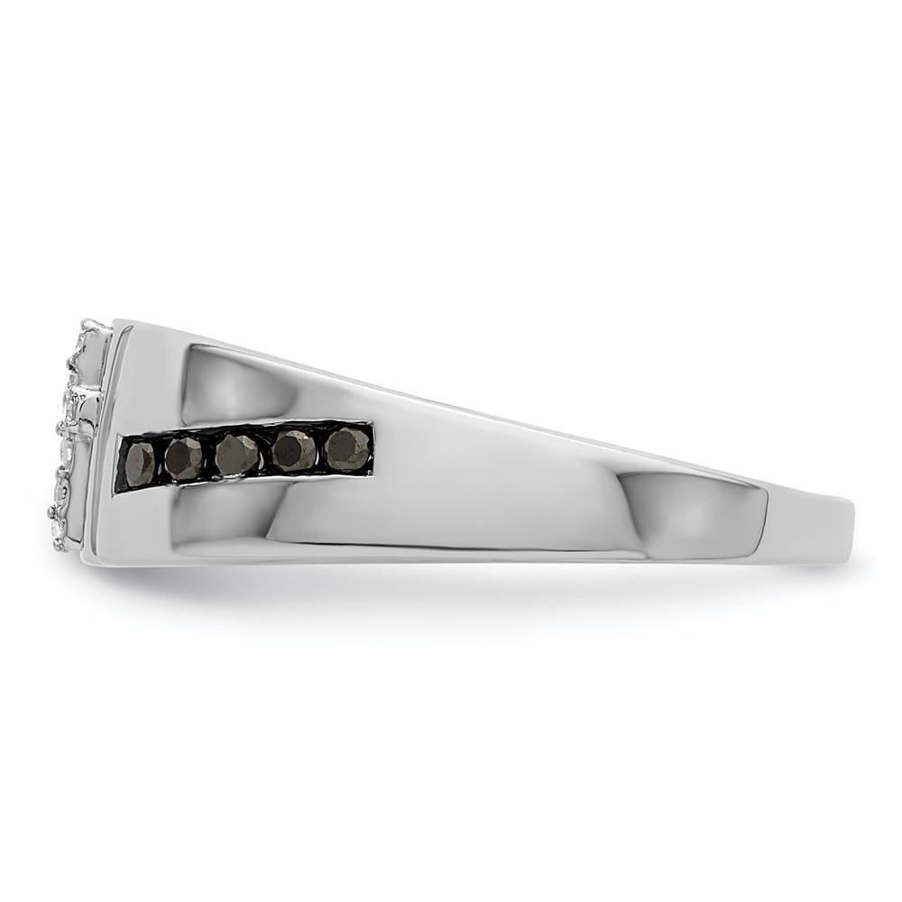 Sterling Silver Black and White Diamond Cross Men's Ring