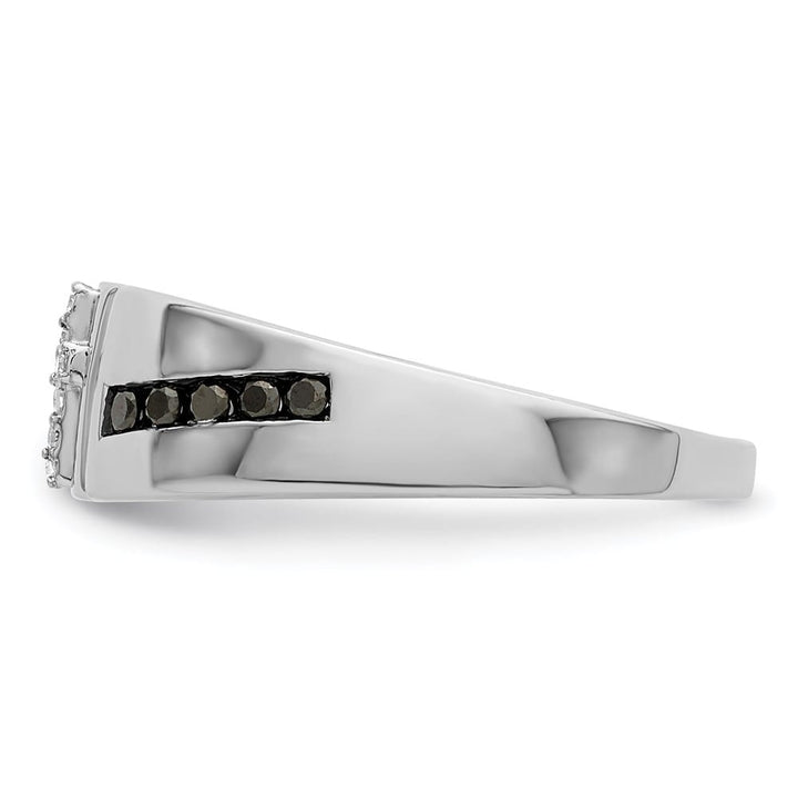 Sterling Silver Black and White Diamond Cross Men's Ring