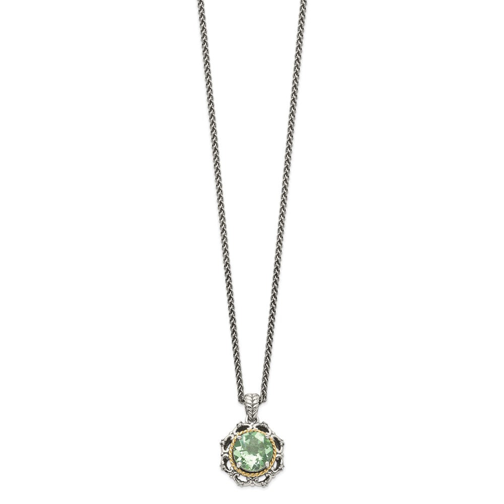Sterling Silver Accent Green Quartz and Diamond 18 inch Necklace