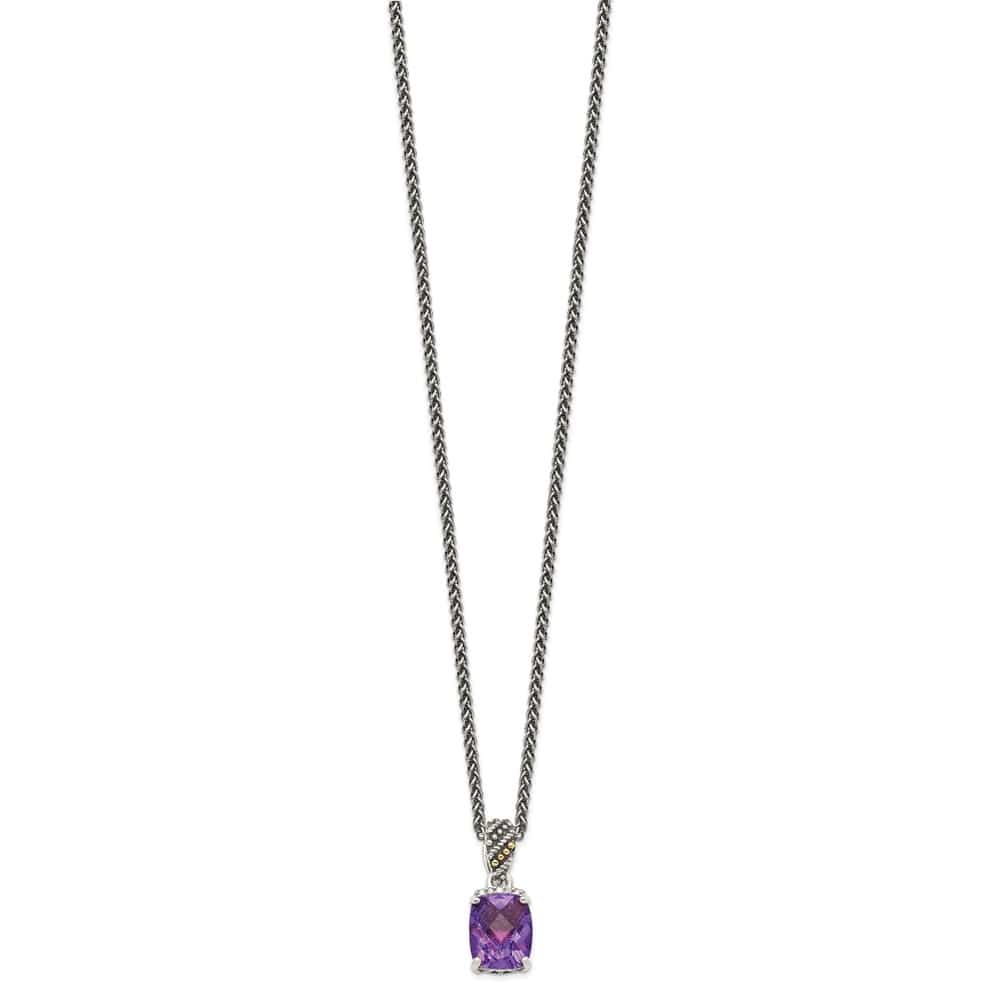 Sterling Silver Diamond Amethyst 18 inch Necklace