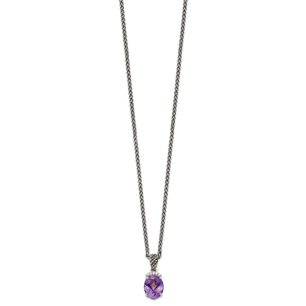 Sterling Silver Amethyst and Diamond 18 inch Necklace