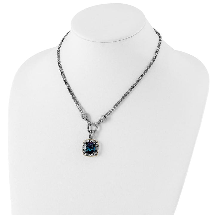 Sterling Silver Topaz and Diamond Plus Ext. 18 inch Necklace