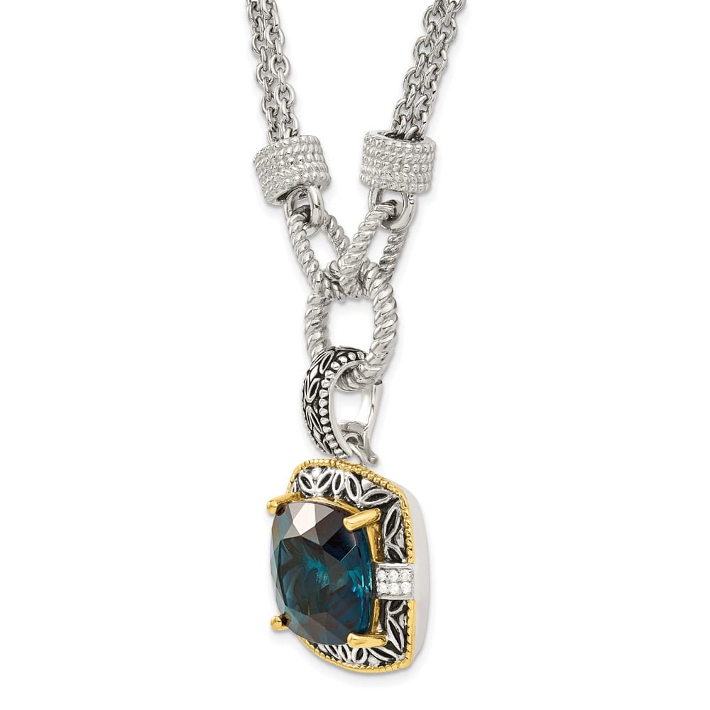 Sterling Silver Topaz and Diamond Plus Ext. 18 inch Necklace