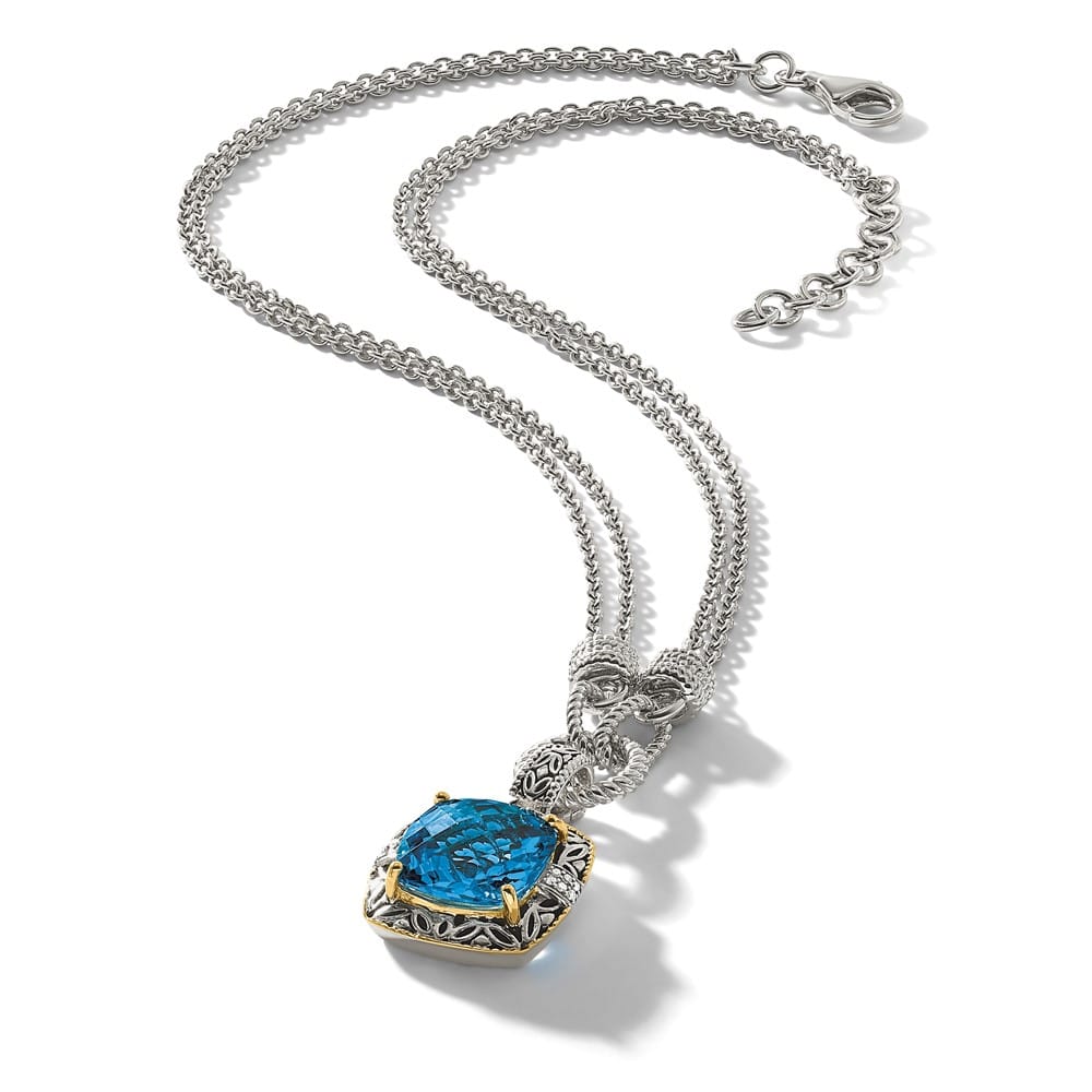Sterling Silver Topaz and Diamond Plus Ext. 18 inch Necklace