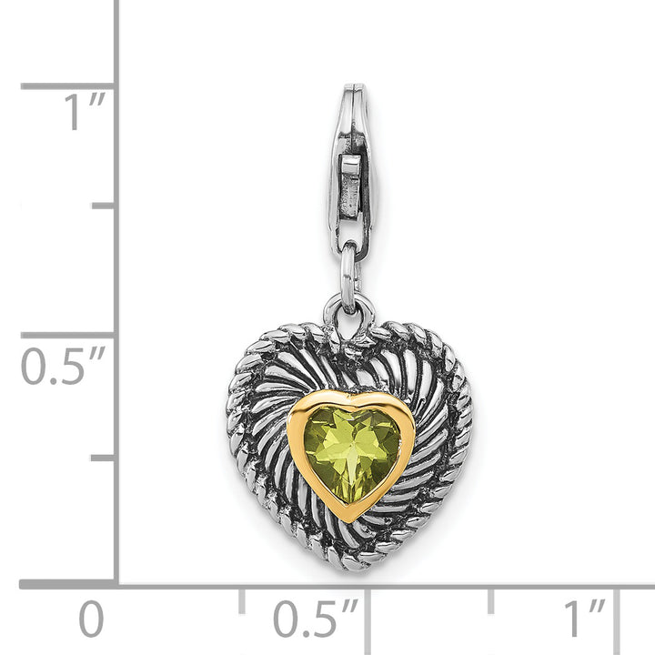 Sterling Silver with 14k Accent & Antiqued Lemon Quartz Heart Charm