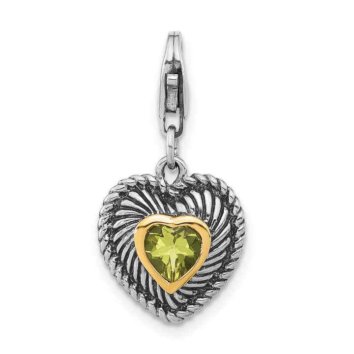 Sterling Silver with 14k Accent & Antiqued Lemon Quartz Heart Charm
