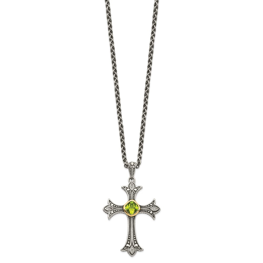 Sterling Silver Diamond and Bezel Peridot 18 inch Necklace