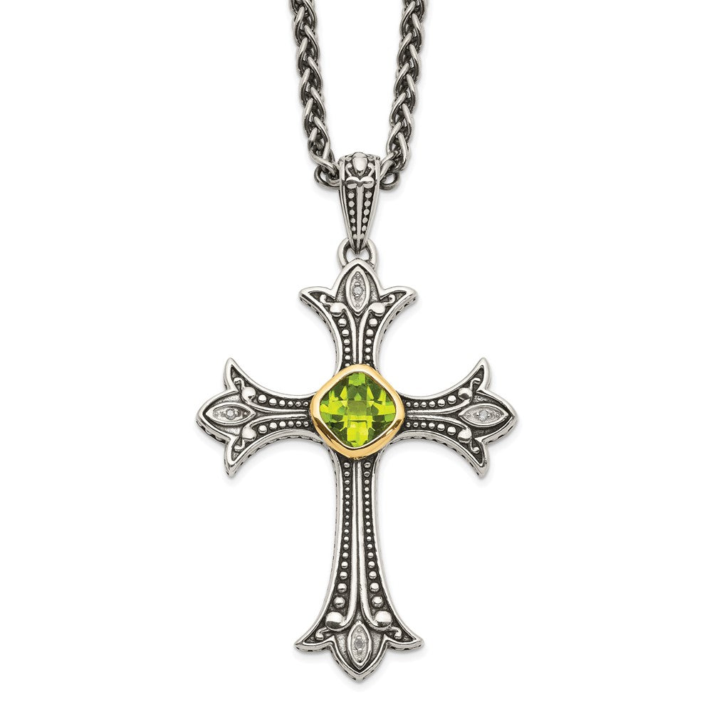 Sterling Silver Diamond and Bezel Peridot 18 inch Necklace