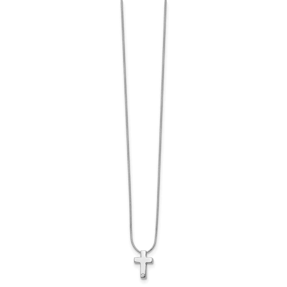 Sterling Silver White Ice Diamond Cross Snake Chain 20 inch Necklace