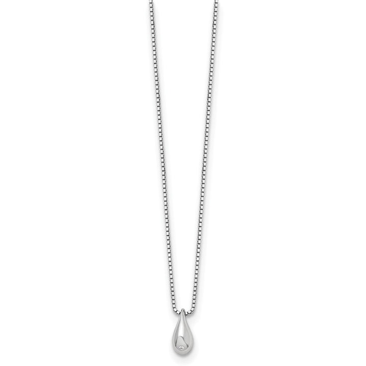 Sterling Silver White Ice Diamond Teardrop 12x6 mm 20 inch Necklace