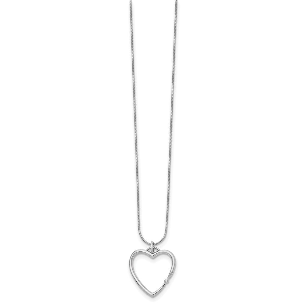 Sterling Silver Diamond Open Heart Snake Chain 20 inch Necklace