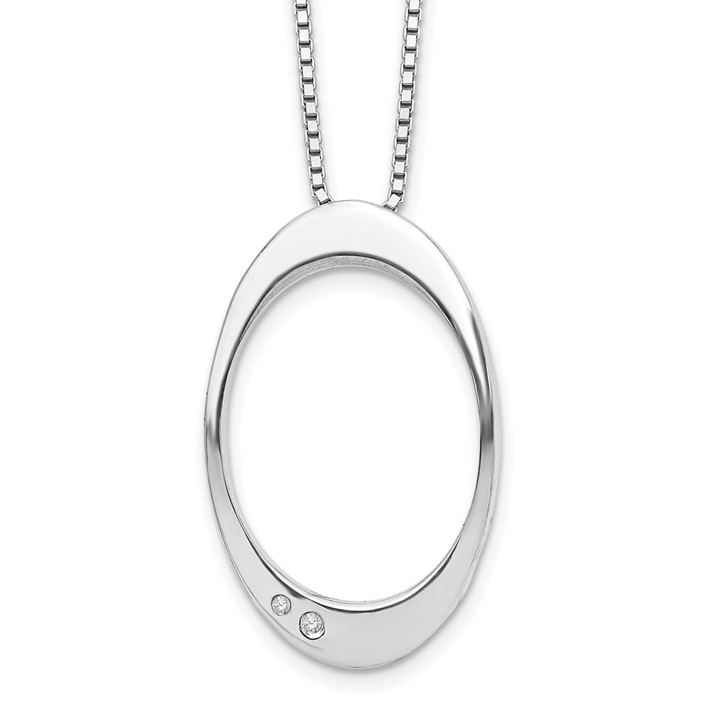 Sterling Silver White Ice Diamond Open Oval Box Chain 20 inch Necklace