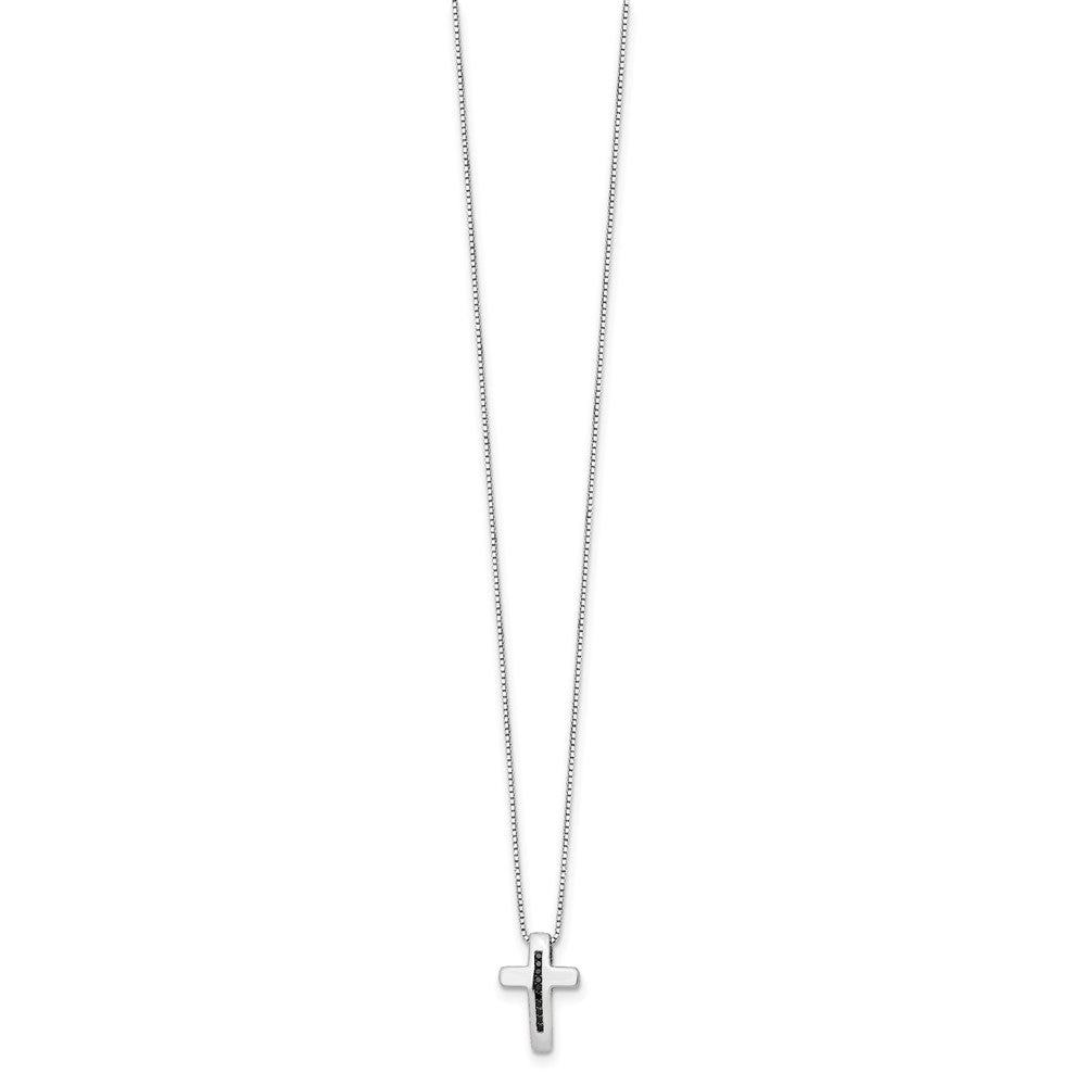 Sterling Silver White Ice Black Diamond Cross 20 inch Necklace