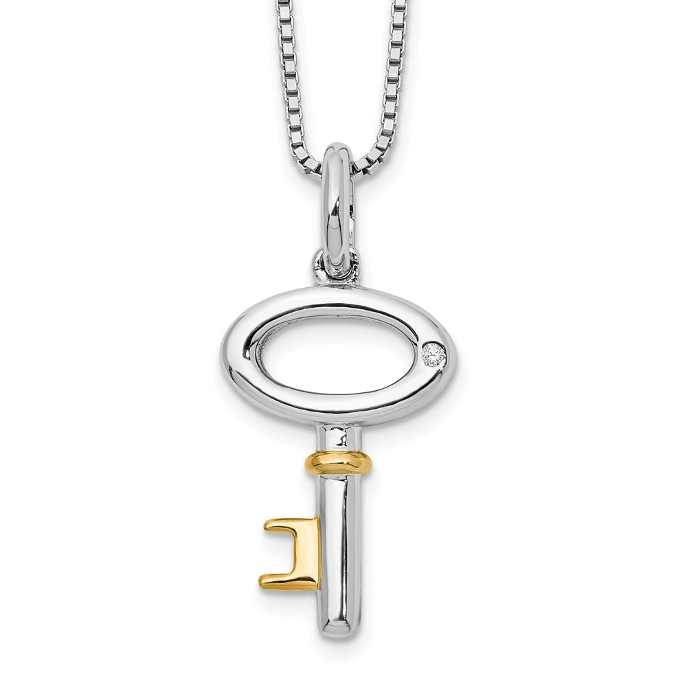 Sterling Silver White Ice Gold-tone Diamond Key 20 inch Necklace