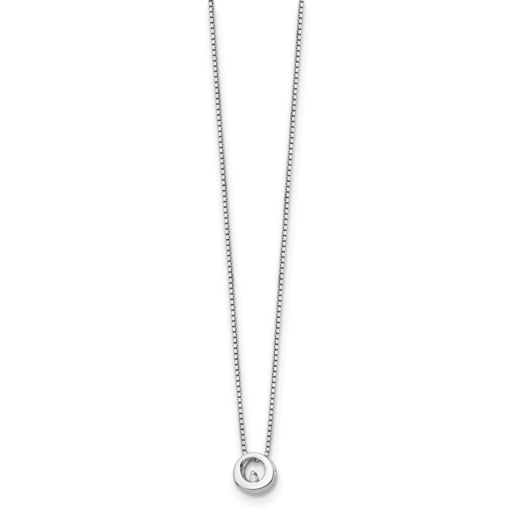 Sterling Silver Diamond Open Circle Box Chain 9x9 mm 20 inch Necklace