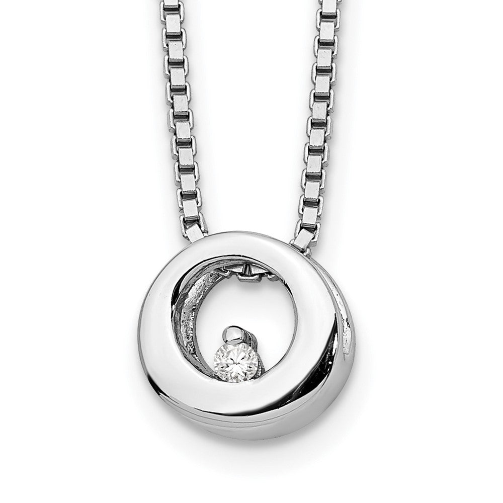 Sterling Silver Diamond Open Circle Box Chain 9x9 mm 20 inch Necklace