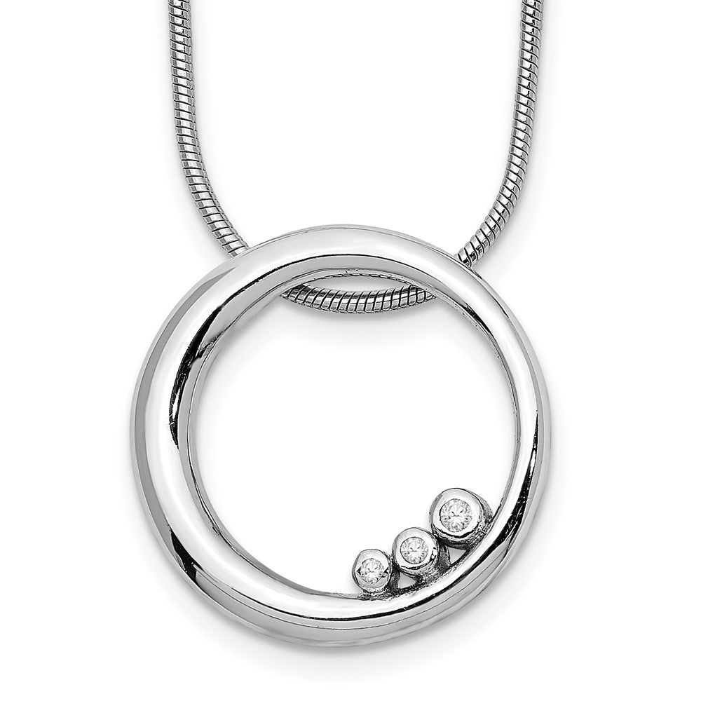 Sterling Silver White Ice Diamond Open Circle 20 inch Necklace